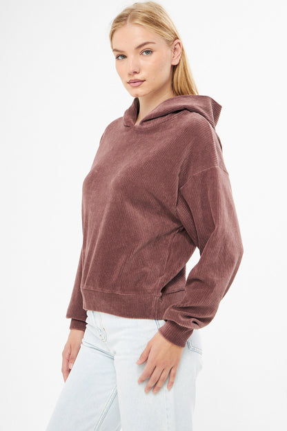 Isabel - Kapüşonlu Crop Fitilli Kadife Sweatshirt