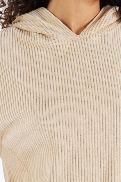 Isabel - Kapüşonlu Crop Fitilli Kadife Sweatshirt