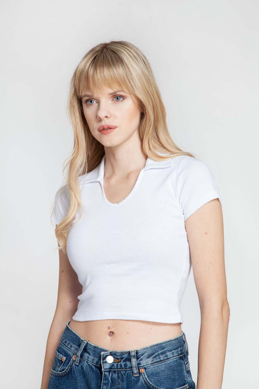 Wanda - Kısa Kollu Beyaz Crop Tişört